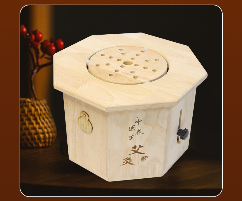 Wooden Moxa Sitting Stool Ai Jiu Chair Home Moxibustion Seat with 54 Moxa Cones preparation