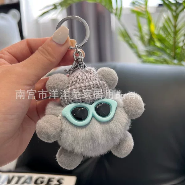 Imitation Rabbit Fur Small Coal Ball Car Keychain Pendant Plush Backpack Decoration Gift Cartoon Doll Plush Pendant