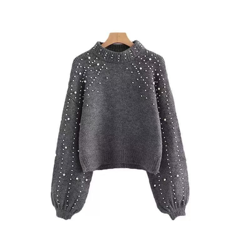 Fashionable and versatile ~ heavy industry dense gradient bling bright sequins worsted wool sweater base shirt
