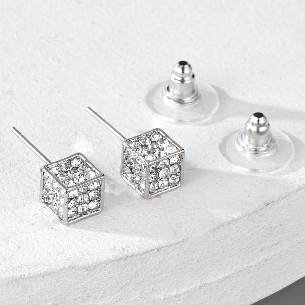 Diamond electroplated geometric three-dimensional square earrings, small fashionable design, personalized and trendy_voghion.com