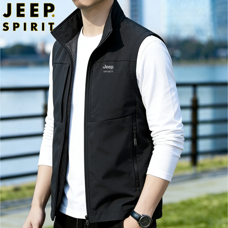 2026 Summer New Style Men's Casual Vest with Multiple Pockets, Loose Fit, Stand Collar, Quick-Dry Jacket 2816A2