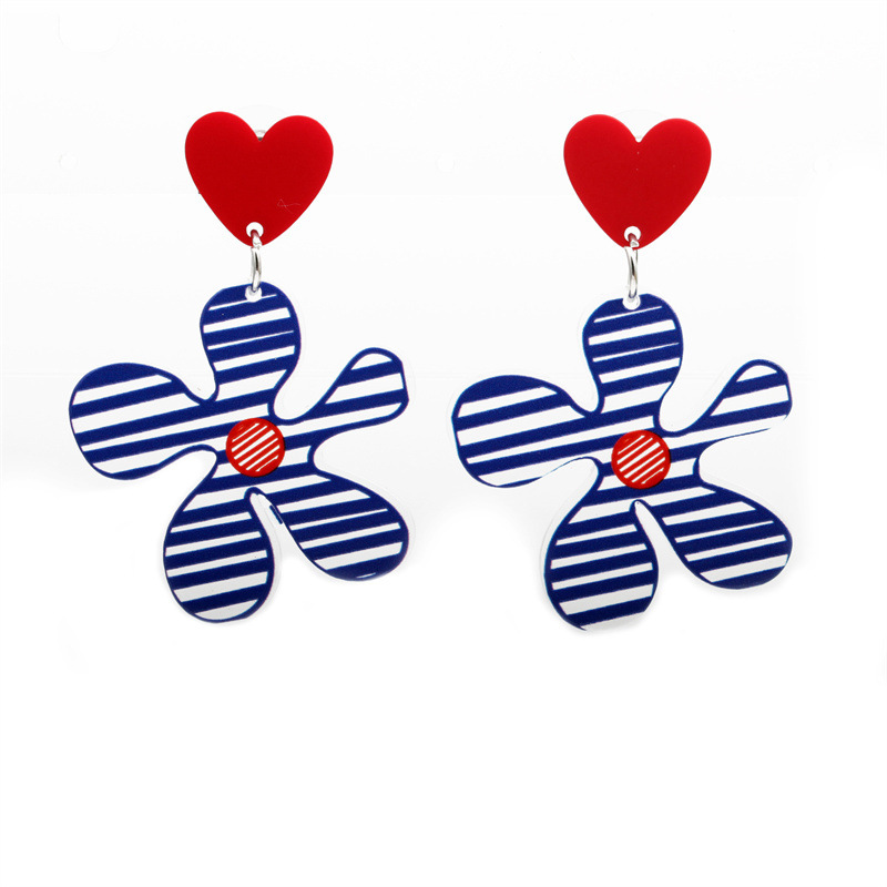 Cruz-frontera caliente tridimensional en relieve impreso de acrílico flor Stud pendientes de verano de acrílico amor pendientes