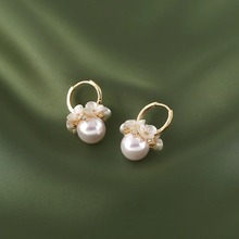 S925银针甜美耳环女小众设计耳钉高级感贝壳花朵耳扣珍珠百搭耳饰