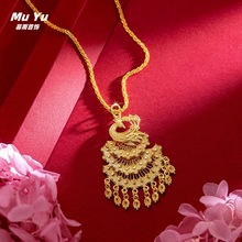 小红书款镂空孔雀吊坠项链女黄铜镀金灵动凤凰仿金挂坠锁骨链批发