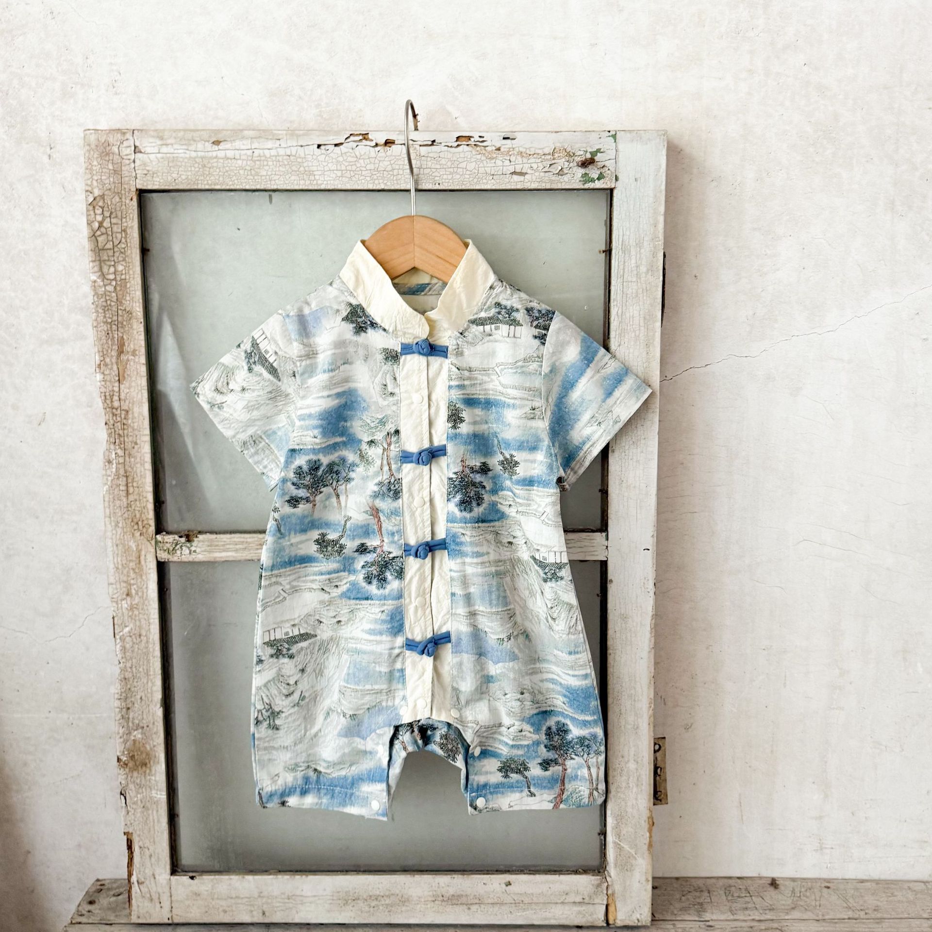 Ins China Feng Shui tinta pintura abierto ropa de escalada de bebés algodón blando ropa de aniversario