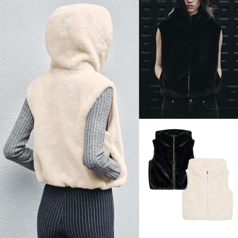 New Autumn and Winter Casual Fashion High-Neck Hooded Faux Fur Vest for Women, Warm, Slimming, Versatile Outerwear