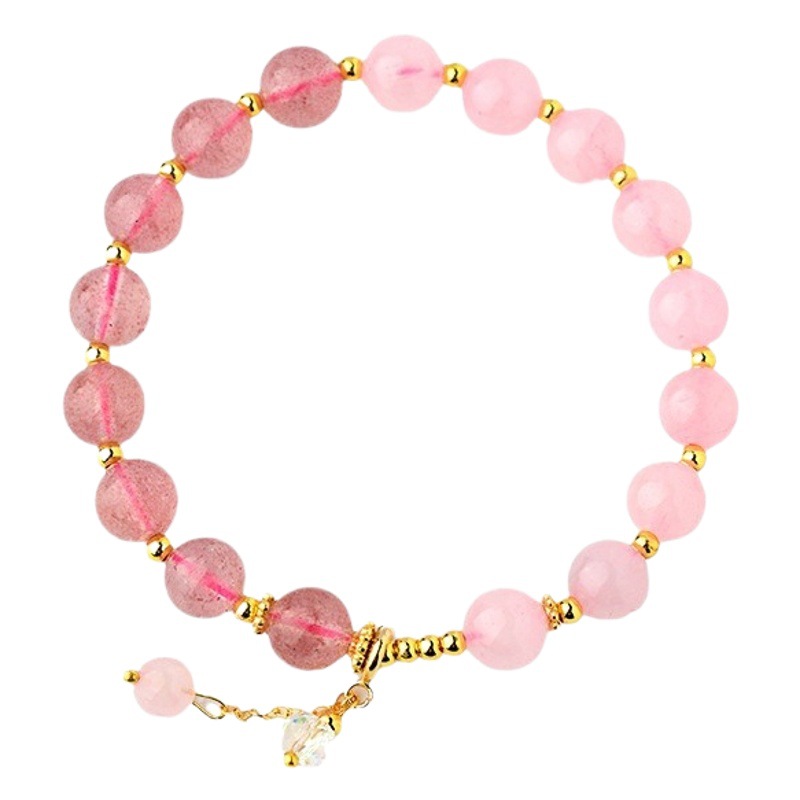 Venta al por mayor natural Rosa cristal fresa cristal pulsera nicho luz lujo diseño original fresco dulce moda mujer pulsera