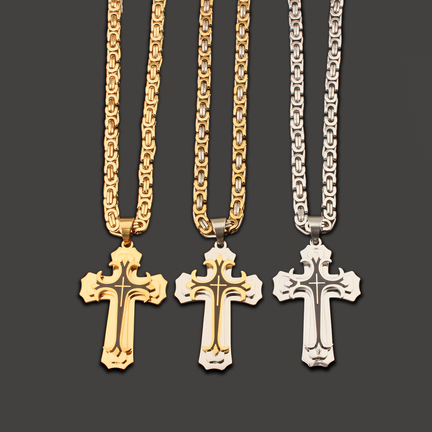 35g Weight Titanium Steel Pendant Material Pendant Necklace Classification Titanium Steel Chain Material 1 Piece Quantity Party, Carnival, Street Occasion Titanium Steel Material Cross Pattern Men's Gender Plating Design Exaggerated, Punk Style Exaggerated Punk Cross Titanium Steel Plating Men's Pendant Necklace 2