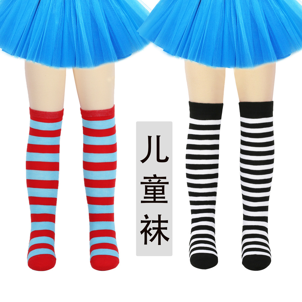 Cross-Border Kidsren's Christmas Socks Knitted Stripesd High Socks Girls Over-The-Knee Socks European and American Stockings Cosplay Socks
