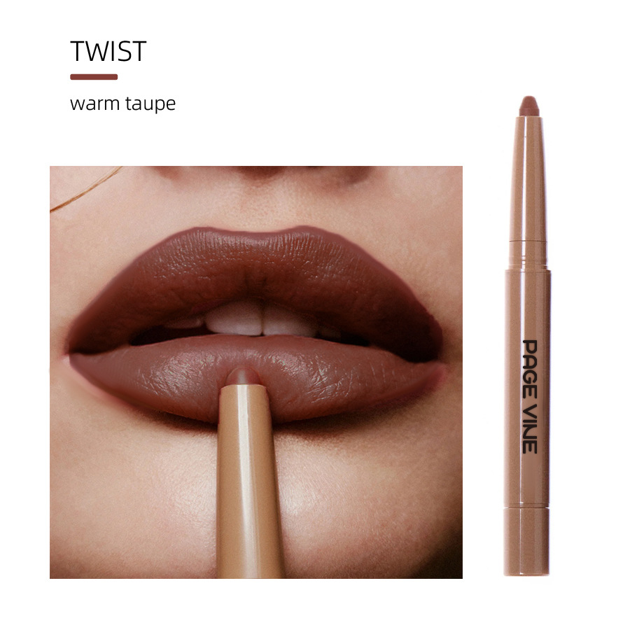 Maquillaje transfronterizo PAGE VINE Amazon Mate de doble cabeza sedoso polipéptido delineador de labios lápiz labial nude comercio exterior
