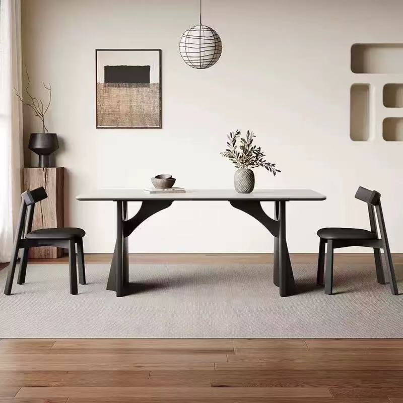 Mesa de comedor de madera maciza rectangular, diseño minimalista moderno, estilo retro, apartamento pequeño mate, mesa de comedor de tablero de roca blanca pura para el hogar