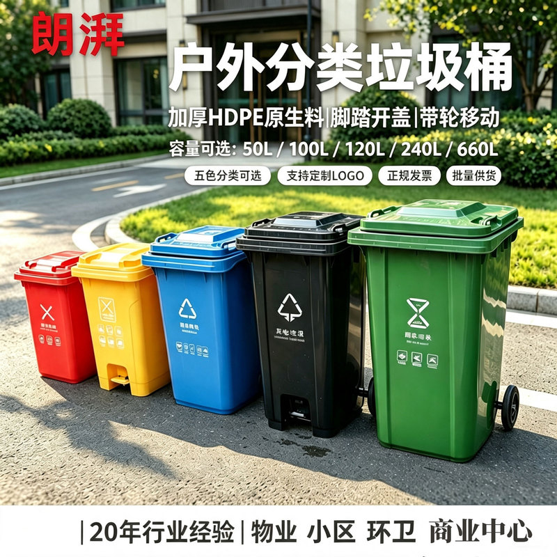 Outdoor Sanitation Trash Bin 240L Thickened with Lid and Wheels, 120L Plastic Classified Large Garbage Container for Property Management Outdoor Sanitation Trash Bin 240L Thickened with Lid and Wheels, 120L Plastic Classified Large Garbage Container for Property Management