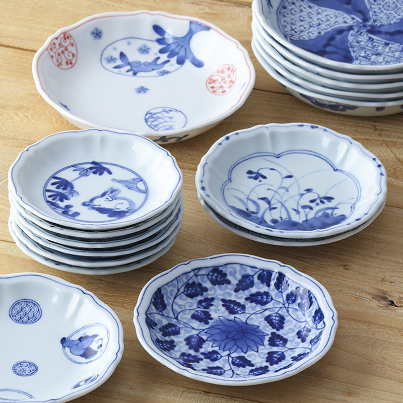 Japanese imported ceramic plate blue Lintang salad fruit plate underglaze blue and white Japanese household dessert plate