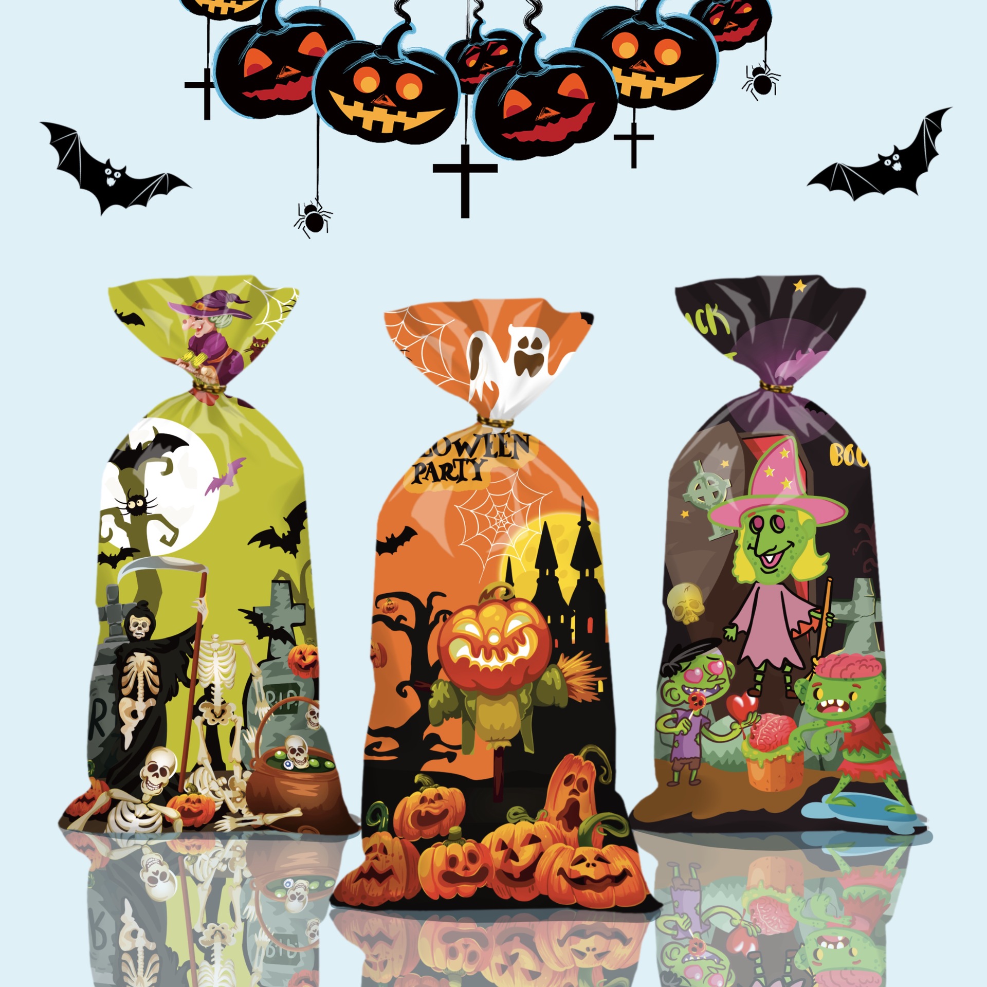 跨境新品万圣节糖果袋opp节日派对零食包装礼品袋玻璃纸平口袋