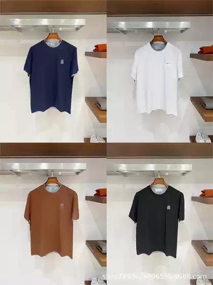 Italian Bc Men's Autumn and Winter New Fashion Embroidered Old Money Style Round Neck T-Shirt Men's Fake Two-Piece Casual Short-Sleeve