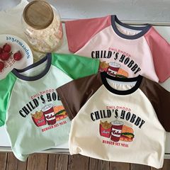 Boys' Color Block Cartoon Print Crew Neck T-Shirt Short Sleeve Casual Jeans Set 2024 Summer New Arrival Korean Style