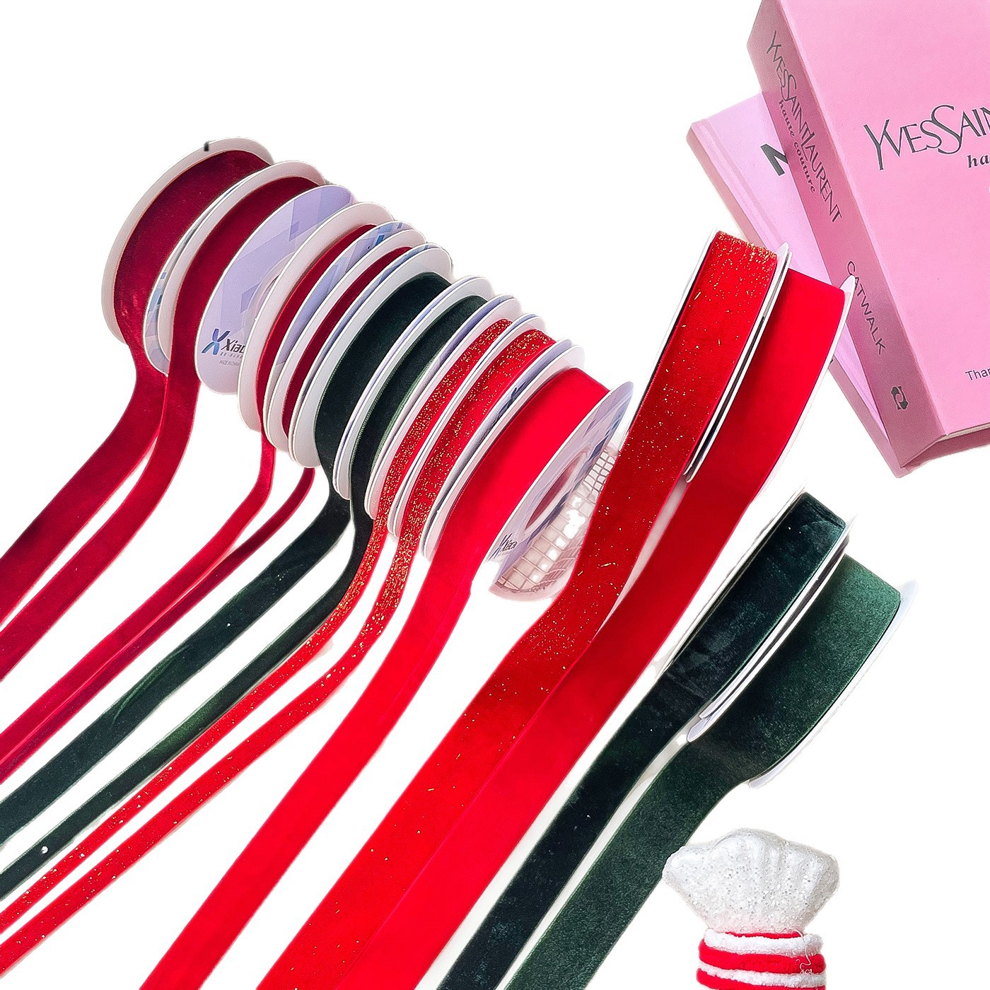 Navidad de siete colores cintas de terciopelo decoraciones de fiestas de mariposa cintas de embalaje de flores cintas de flores