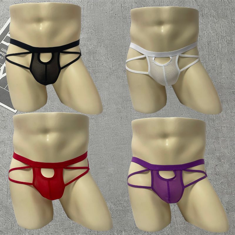 European and American Foreign Trade Men's Erotic Thong Hollow-Out Double Thong Open-Back Underwear Sexy Seductive Low-Waist Comfortable Briefs