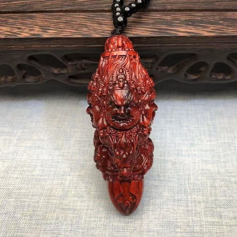 小叶紫檀木雕刻大黑天金刚降魔杵手把件汽车挂件文玩随身盘玩|undefined