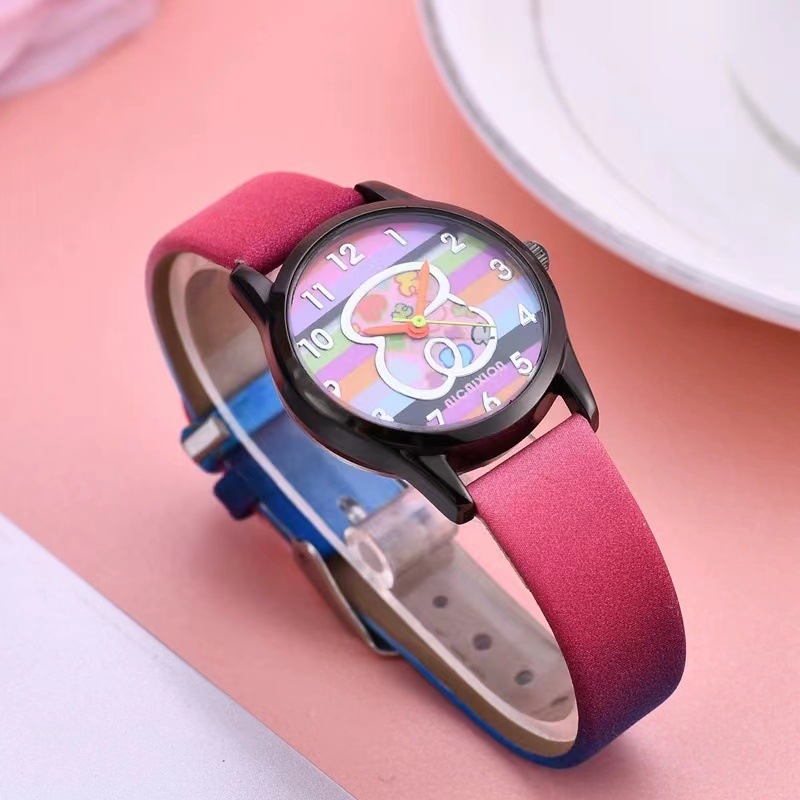 Selected  Trendy Cute Rainbow Belt Women's Watch Minimalist Little Bear Digital Student Watch Casual Personality Black Shell Women's Watch_voghion.com
