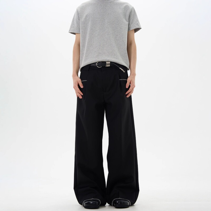 Factory Direct Sale American Retro Hand-Sewn Splicing Design Drape Casual Men's New Loose Straight Trousers