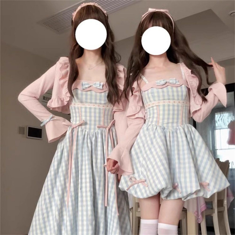 初夏のかわいい年齢軽減リボンつぼみドレス女性用ピンクニット日焼け止めショール2点セット|undefined