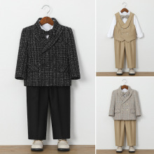 男童西装套装秋冬花童礼服演出服小童英伦表演服宝宝周岁一件代发
