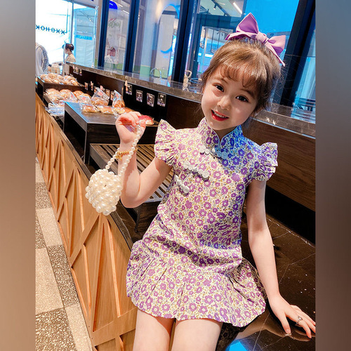 Children's cheongsam summer dress for girls, middle-aged children, babies, pure cotton, Chinese style, improved, stylish, Tang suit, Hanfu dress