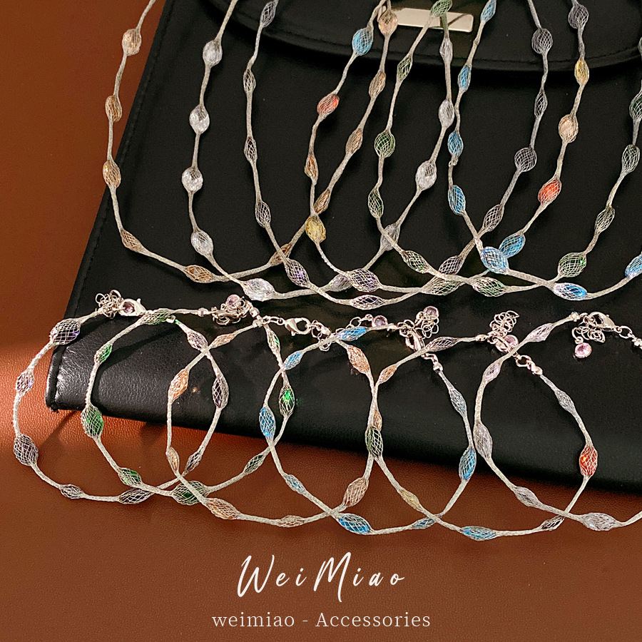 Collar de pulsera redonda de zircon de color lujo ligero nicho de alto nivel sensación de cadena clavícula temperamento simple conjunto de joyas personales image 1