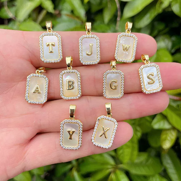 Cross-Border European and American Hot-Selling Shells 26 English Letters Pendant Copper Gold-Plated Simple DIY Necklace Clavicle Chain Accessories