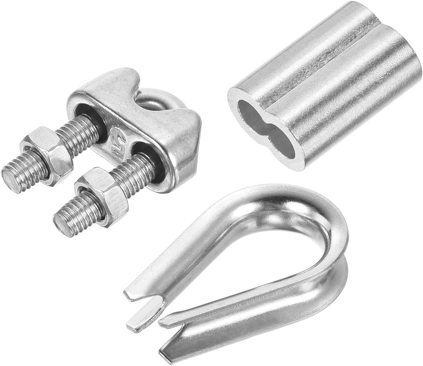 PATIKIL 钢丝绳套件,24 件装 M5 不锈钢顶针线绳电缆夹铝制压接环