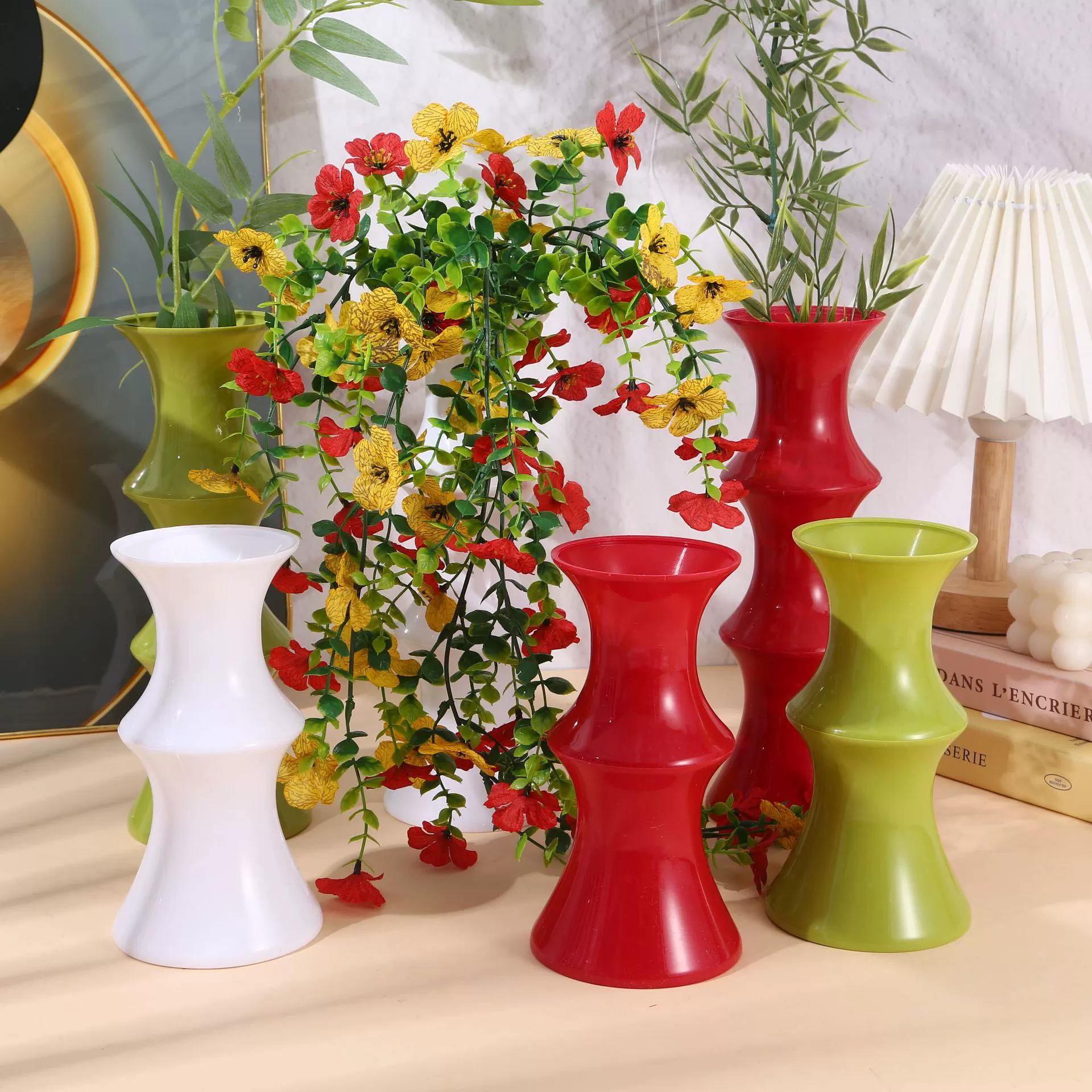 Новая пластиковая ваза в китайском стиле, бамбуковая ваза, искусственная цветочная композиция, ваза для украшения дома, украшения, бамбуковая ваза, оптовая продажа