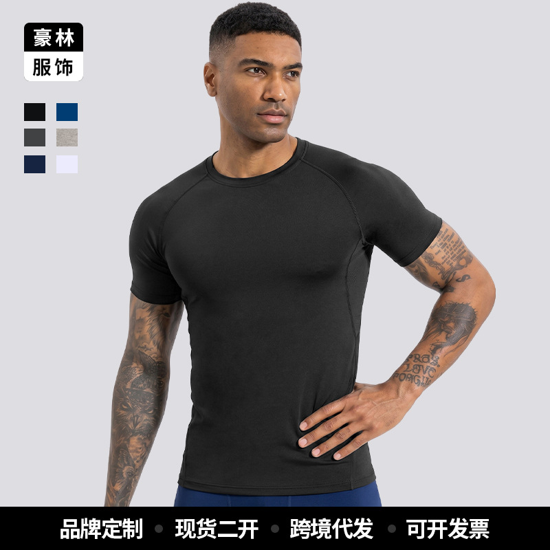 Fábrica de ropa Haolin personalizada ropa de fitness negra para hombres camisetas deportivas de manga corta al aire libre