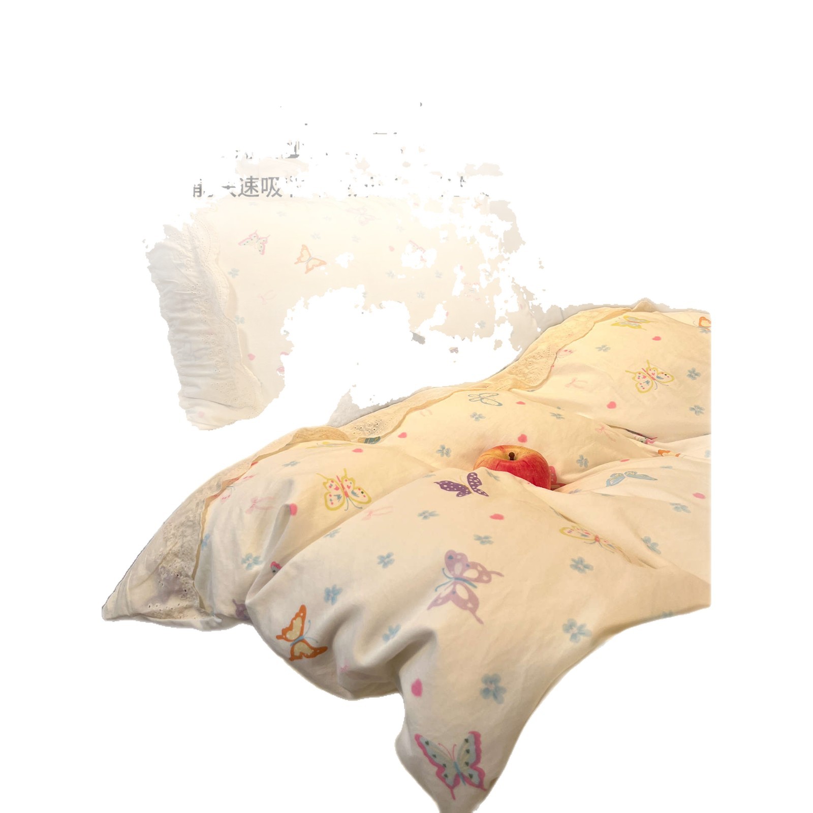 Cama de algodón lavado con agua set de cuatro piezas 2025 nueva princesa viento encaje colcha de cama 150 * 180 * 200 colcha de cama simple