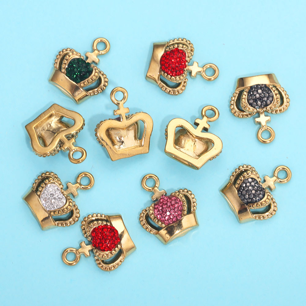 Colgante de corona de circón con microincrustaciones de acero inoxidable, collar de pulsera de bricolaje, accesorios de colgante con cuentas, colgante de revestimiento al vacío