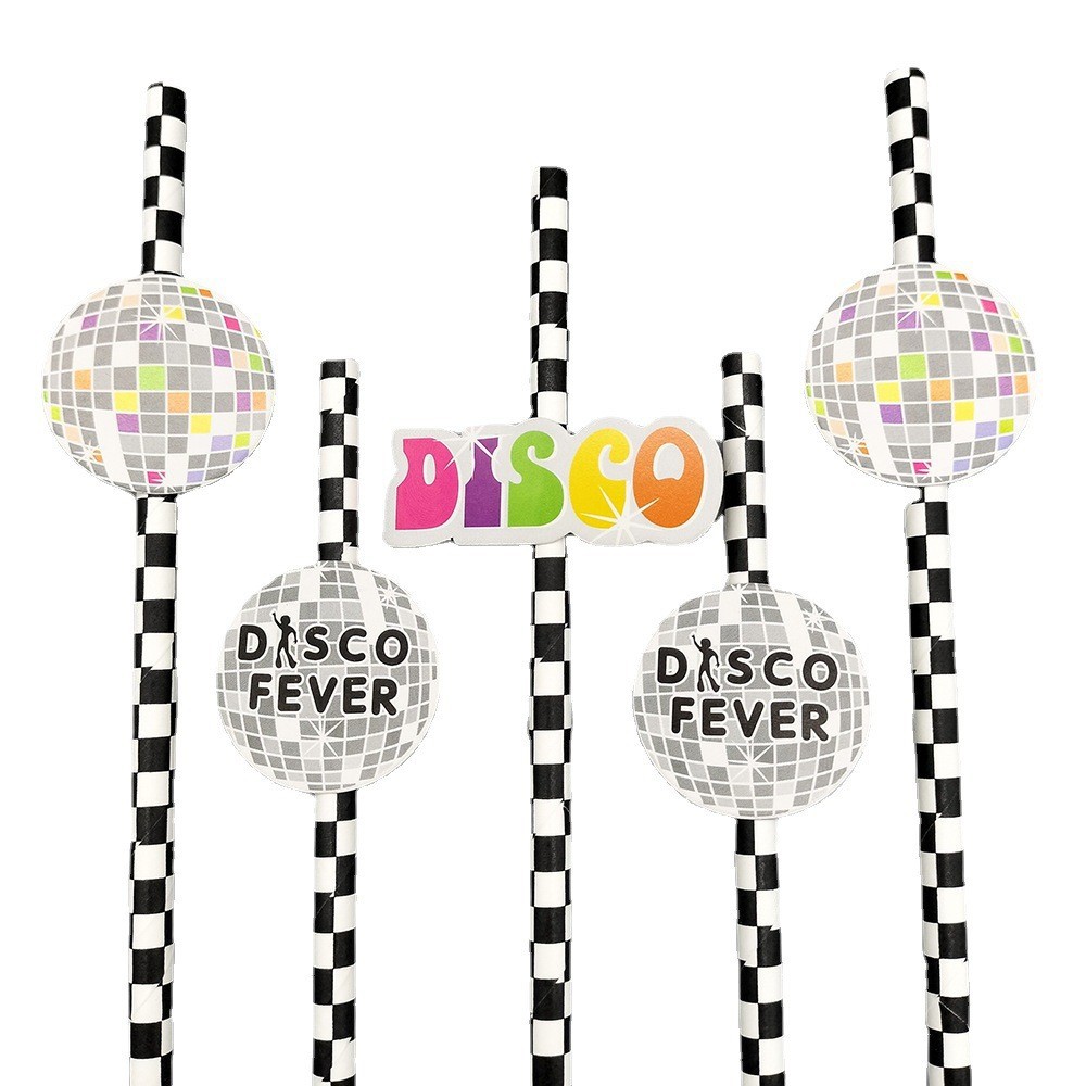 Paja de papel DISCO internet celebridad tarjeta desechable degradable paja de papel postre leche fiesta de té decoración paja
