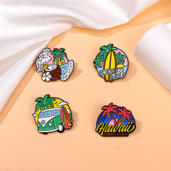 クロスボーダー夏休みシリーズ漫画バッジバスビーチココナッツツリーメタルブローチ衣類アクセサリー卸売
