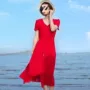 三亚妈妈夏天v领沙滩裙