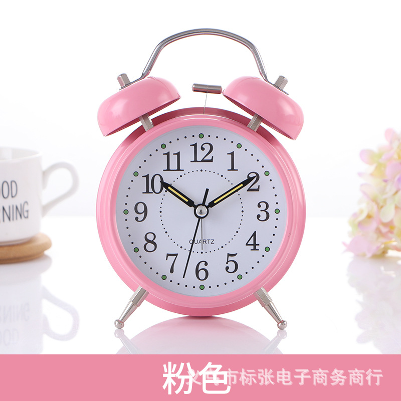 Directo de fábrica de 4 pulgadas de metal campana de alarma reloj despertador mudo estudiante despertador luminoso puede establecer el logotipo