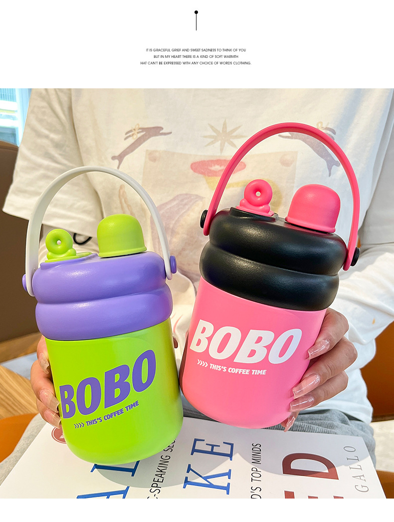 The 2023 new creative Bobo internet-famous double-drinking cup, coffee cup, insulated cup, stainless steel student and children's water cup, portable pic 38