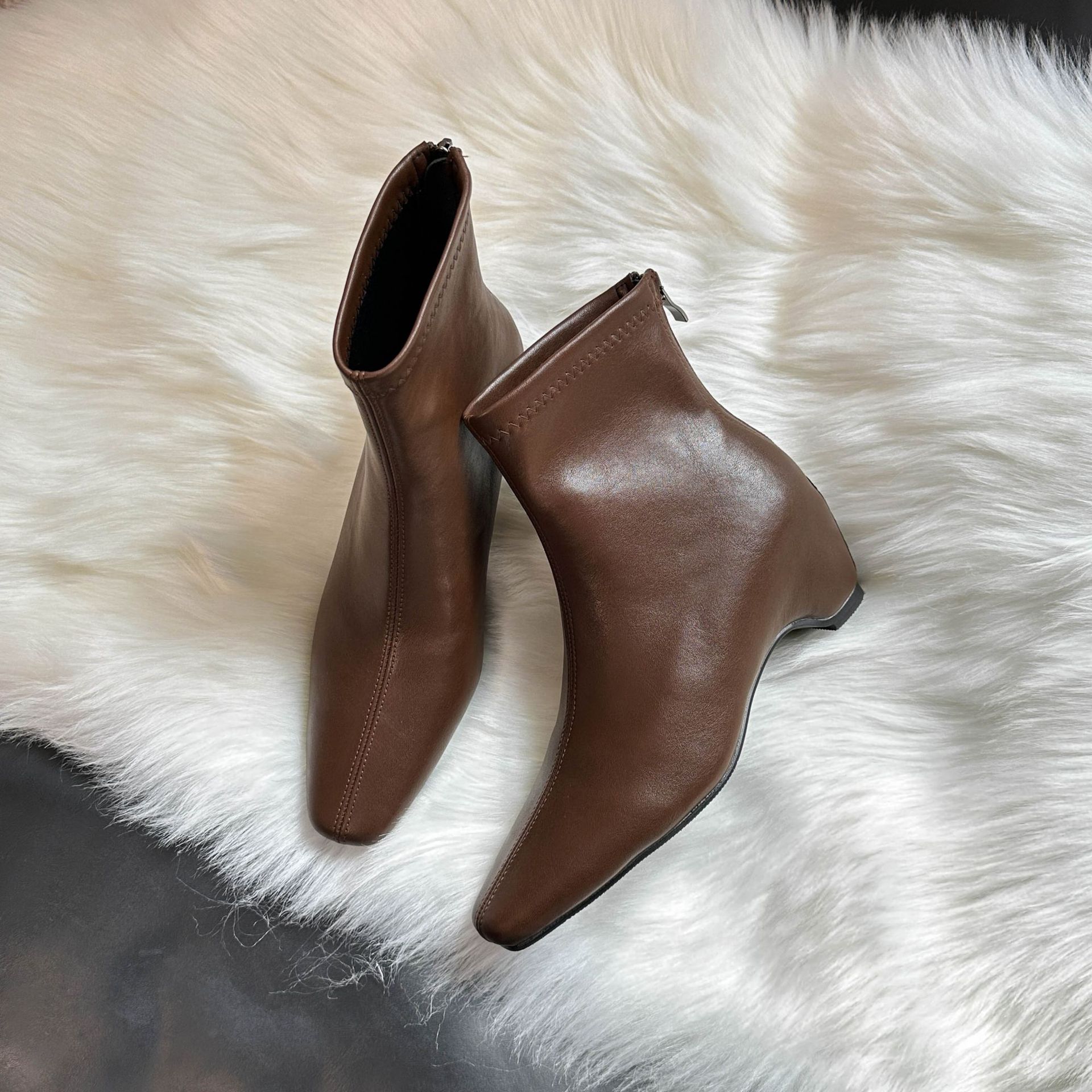 Botines de Tacón Grueso para Mujer 7 cm Superfibra con Cremallera Trasera para Otoño e Invierno