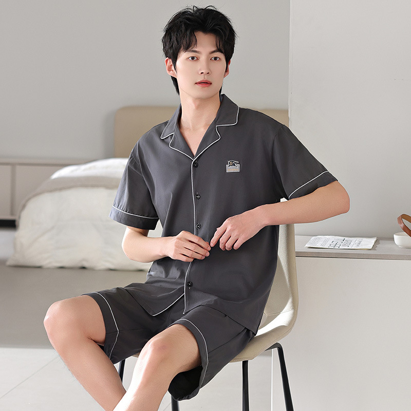 Pijamas de algodón, pantalones cortos de manga corta de verano para hombre, cárdigan informal delgado, se puede usar en verano, traje de servicio a domicilio de gran tamaño