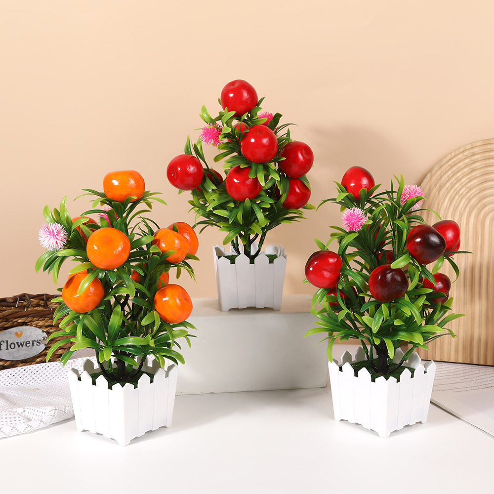 仿真围栏九头果树花盆栽盆景敞口栅栏方盆装饰品批发仿真盆栽摆件