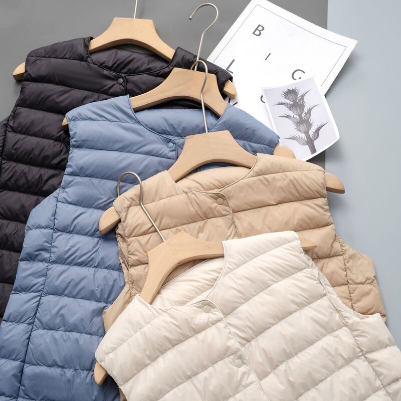 Pinghu Women's Vest down Jacket Vest Inner Waistcoat Short Lightweight Inner Layer Autumn and Winter Round Neck down Liner