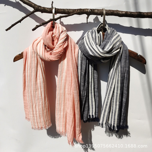 Women's Cotton-Linen Scarf, Autumn/Winter New Arrival: Casual Striped Shawl/Scarf—Wholesale for Men's Export & Cross-Border Trade