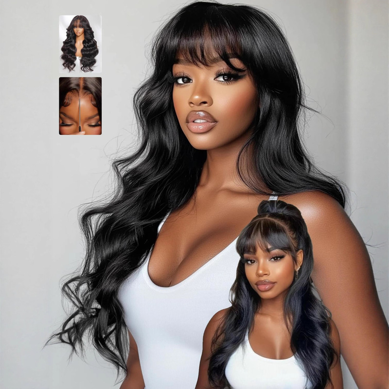 Step into Amazon's New Hot-Selling Bangs Big Wave Wig Long Curly Hair Chemical Fiber Full Headgear Manufacturer Ready-Made Wig