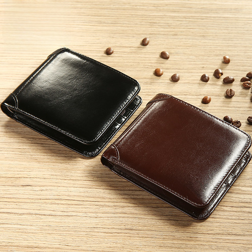 Cross-border dropshipping Manbang Men's Wallet Horizontal Top-Grade Calfskin Card Holder Classic Short Fold RIFD Anti-Scramble