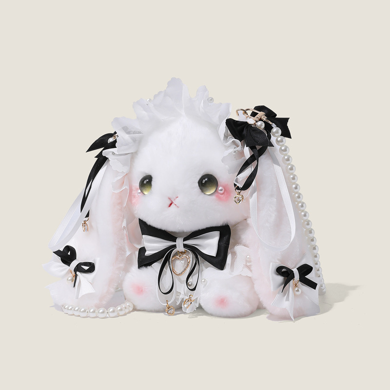 Macaron Lolita Crossbody Plush Rabbit Bag Gift Cute Exquisite Doll Pearl Bow Storage Cartoon Bag