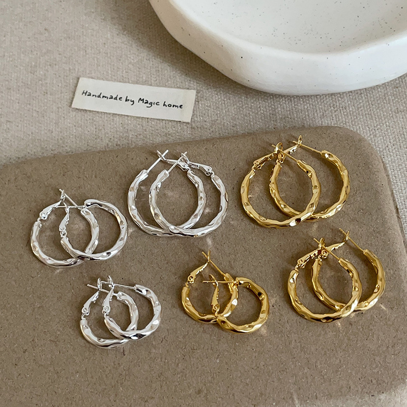 Cold Style Simple Pleated Metal Ear Ring Women's Niche High-end Personality Fashion Elegant All-match Earrings Earrings