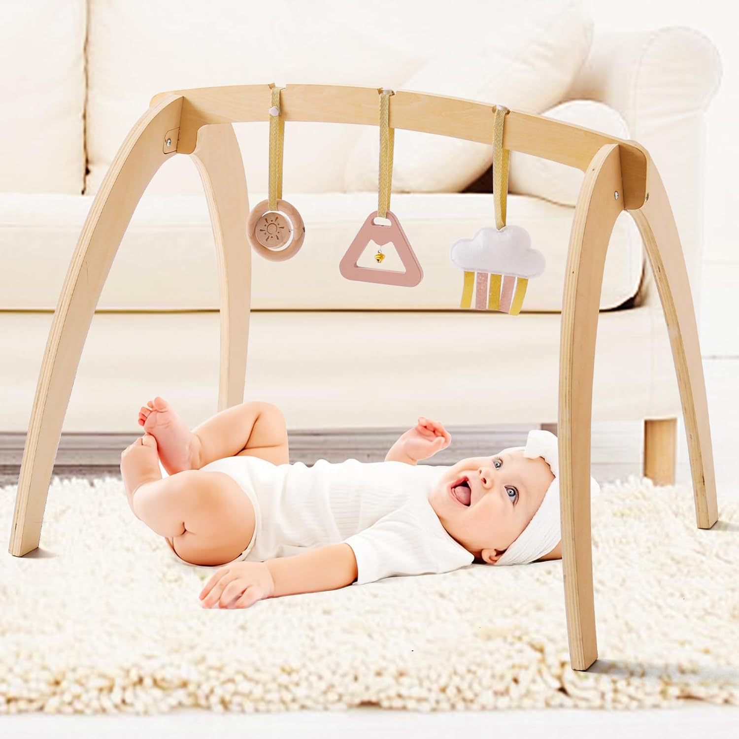 Cross-border new wooden baby game gym game mat hanging sensory toys multi-purpose baby gym